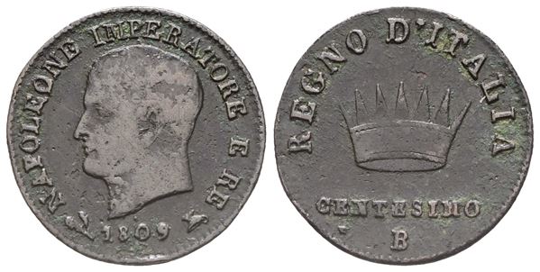 BOLOGNA. REGNO D'ITALIA. Napoleone (1805-1814). 1 centesimo 1809. Cu: 2,07gr; 18,7mm; MB/BB