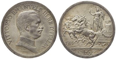 Regno D'italia. Vittorio Emanuele III (1900 - 1943). 5 Lire 1914 'quadriga Briosa' Ag (24,97 G; 3...