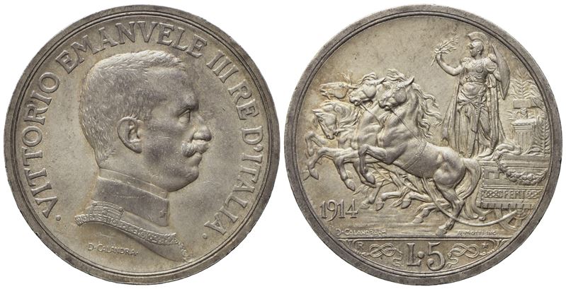 Regno D'italia. Vittorio Emanuele III (1900 - 1943). 5 Lire 1914 'quadriga Briosa' Ag (24,97 G; 3...