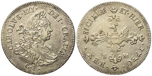 Palermo: Regno di Sicilia. Carlo III (VI) d'Asburgo (1720-1734). 6 tarì 1730. Ag (14,34 g; 34,3 mm)  - Asta Monete e medaglie medievali e moderne italiane ed estere - Bertolami Fine Art - Casa d'Aste