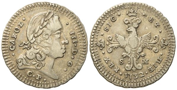 Palermo. Regno di Sicilia. Carlo III (VI) d'Asburgo (1720-1734). 3 tarì 1732. Ag (7,28 g; 27,8 mm)