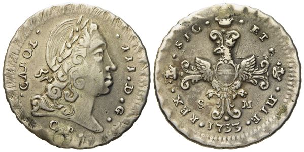 Palermo. Regno di Sicilia. Carlo III (VI) d'Asburgo (1720-1734). 3 tarì 1733. Ag (7,15 g; 27,8 mm)  - Auction Modern Coins - Bertolami Fine Art - Casa d'Aste