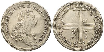 Palermo. Regno di Sicilia. Carlo di Borbone (1734 - 1759). 6 Tarì 1735. Ag (13,45 G; 33,4 MM)