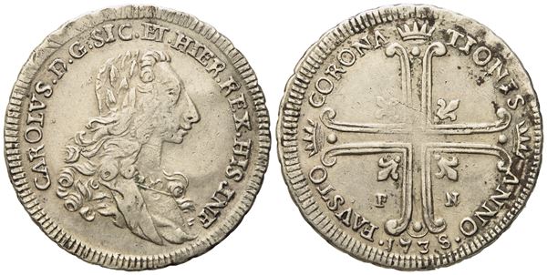 Palermo. Regno di Sicilia. Carlo di Borbone (1734 - 1759). 6 tarì 1735. Ag (13,45 g; 33,4 mm)  - Asta Monete e medaglie medievali e moderne italiane ed estere - Bertolami Fine Art - Casa d'Aste