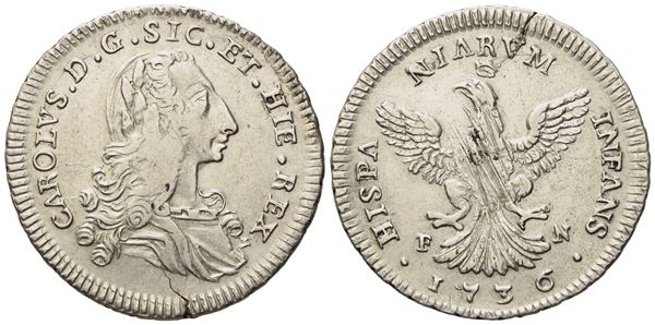 Palermo. Regno di Sicilia. Carlo di Borbone (1734 - 1759). 4 tarì 1736. Ag (9,08 g; 31,4 mm)  - Asta Monete e medaglie medievali e moderne italiane ed estere - Bertolami Fine Art - Casa d'Aste