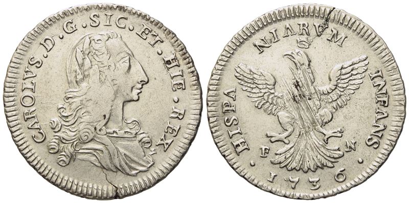 Palermo. Regno di Sicilia. Carlo di Borbone (1734 - 1759). 4 Tarì 1736. Ag (9,08 G; 31,4 MM)
