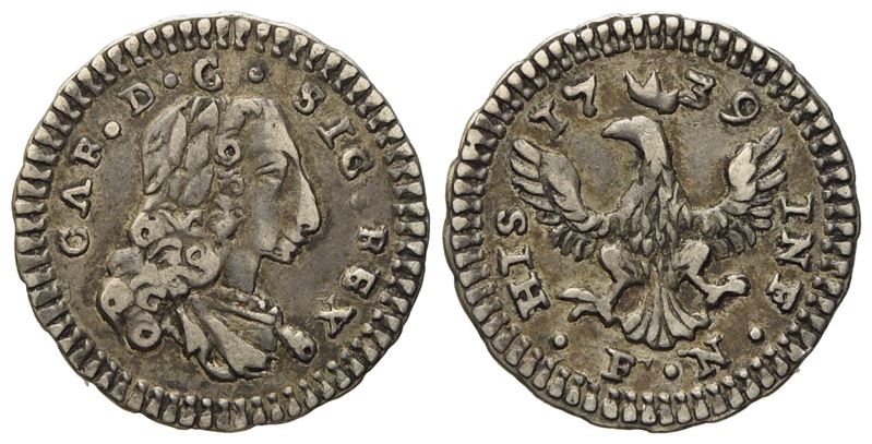 Palermo. Regno di Sicilia. Carlo di Borbone (1734 - 1759). Mezzo Tarì 1739. Ag (1,19 G; 16 MM)