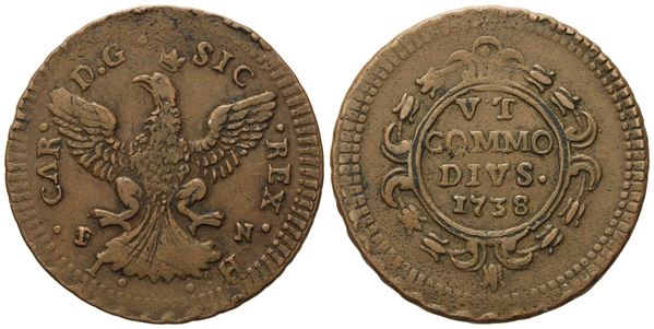 Palermo. Regno di Sicilia. Carlo di Borbone (1734 - 1759). 2 Grani 1738. Cu (8,18 g; 30 mm)  - Auction Modern Coins - Bertolami Fine Art - Casa d'Aste