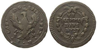 Palermo. Regno di Sicilia. Carlo di Borbone (1734 - 1759). Grano 1737. Cu (4 G; 23 MM)