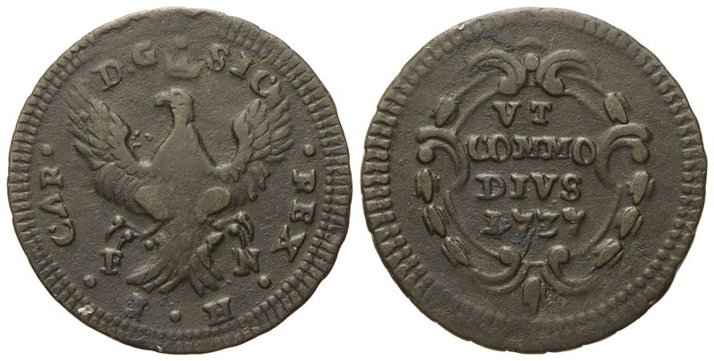 Palermo. Regno di Sicilia. Carlo di Borbone (1734 - 1759). Grano 1737. Cu (4 G; 23 MM)