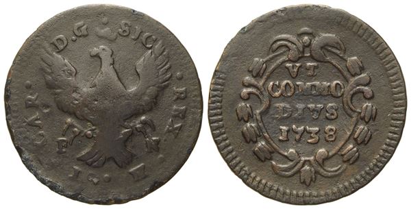 PALERMO. Regno di Sicilia. Carlo di Borbone (1734 - 1759). Grano 1738. Cu (3,78 g; 23 mm)  - Auction Modern Coins - Bertolami Fine Art - Casa d'Aste