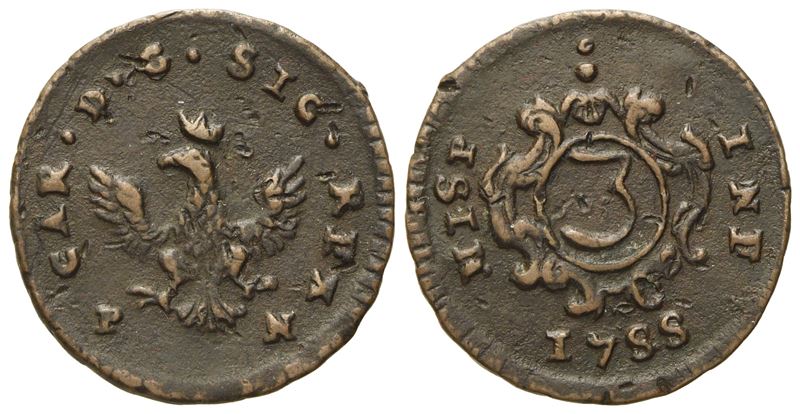Carlo di Borbone, 3 Piccioli, Palermo, Regno di Sicilia, 1755
