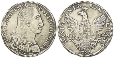 Palermo. Regno di Sicilia. Ferdinando III di Borbone (1759 - 1816). 12 Tarì 1796. Ag (27,07 G; 38...