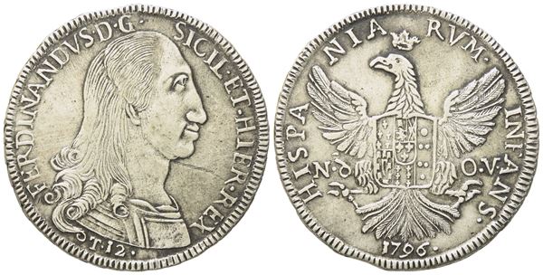 PALERMO. Regno di Sicilia. Ferdinando III di Borbone (1759 - 1816). 12 tarì 1796. Ag (27,07 g; 38,5 mm)  - Asta Monete e medaglie medievali e moderne italiane ed estere - Bertolami Fine Art - Casa d'Aste