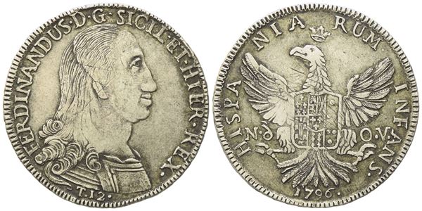 PALERMO. Regno di Sicilia. Ferdinando III di Borbone (1759 - 1816). 12 tarì 1796. Ag (27,21 g; 38,5 mm)