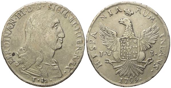 PALERMO. Regno di Sicilia. Ferdinando III di Borbone (1759 - 1816). 12 tarì 1799. Ag (27,15 g; 39 mm)  - Asta Monete e medaglie medievali e moderne italiane ed estere - Bertolami Fine Art - Casa d'Aste