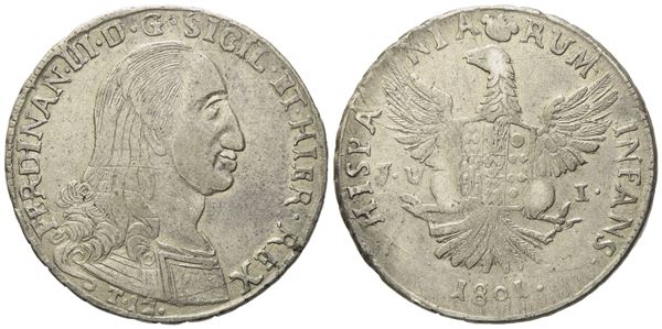 PALERMO. Regno di Sicilia. Ferdinando III di Borbone (1759 - 1816). 12 tarì 1801. Ag (27,08 g; 38,5 mm)  - Asta Monete e medaglie medievali e moderne italiane ed estere - Bertolami Fine Art - Casa d'Aste