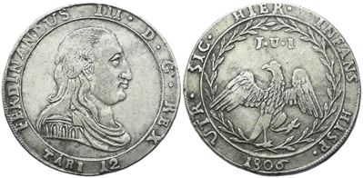 Ferdinando III di Borbone, 12 Tarì 1806, Palermo (Regno di Sicilia), argento