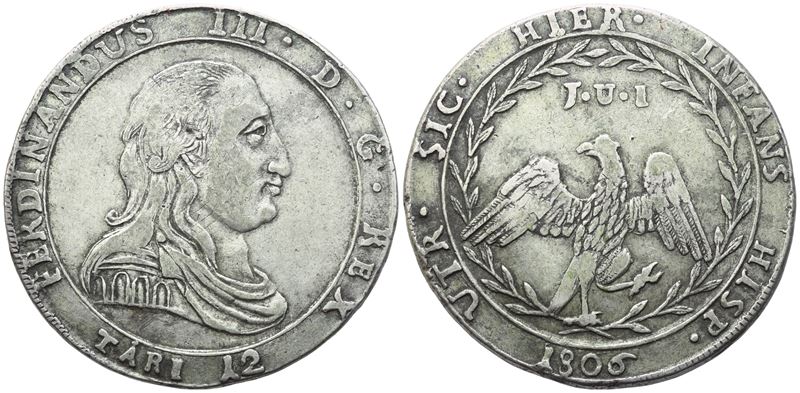 Ferdinando III di Borbone, 12 Tarì 1806, Palermo (Regno di Sicilia), argento