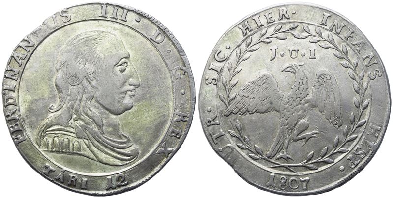 Ferdinando III di Borbone, Palermo (Regno di Sicilia), 12 Tarì 1807, argento