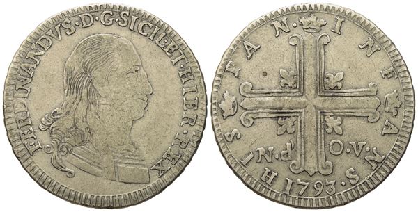 PALERMO. Regno di Sicilia. Ferdinando III di Borbone (1759 - 1816). 6 tarì 1793. Ag (13,40 g; 33,8 mm)  - Asta Monete e medaglie medievali e moderne italiane ed estere - Bertolami Fine Art - Casa d'Aste