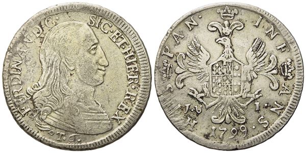 PALERMO. Regno di Sicilia. Ferdinando III di Borbone (1759 - 1816). 6 tarì 1799. Ag (13,28 g; 31,8 mm)  - Asta Monete e medaglie medievali e moderne italiane ed estere - Bertolami Fine Art - Casa d'Aste