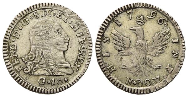 PALERMO. Regno di Sicilia. Ferdinando III di Borbone (1759 - 1816). Mezzo tarì 1796. Ag (1,13 g; 15,7 mm)  - Asta Monete e medaglie medievali e moderne italiane ed estere - Bertolami Fine Art - Casa d'Aste