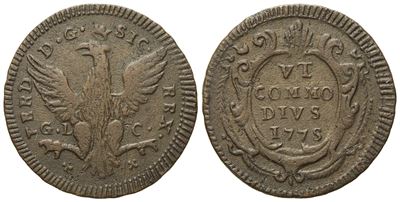 Palermo. Regno di Sicilia. Ferdinando III di Borbone (1759 - 1816). Grano 1775. Cu (3,92 G; 24 MM...