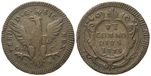 PALERMO. Regno di Sicilia. Ferdinando III di Borbone (1759 - 1816). Grano 1775. Cu (3,92 g; 24 mm)