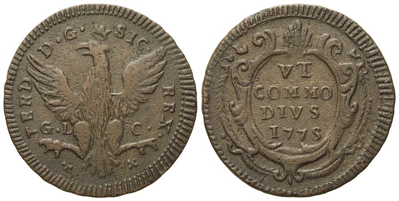 Palermo. Regno di Sicilia. Ferdinando III di Borbone (1759 - 1816). Grano 1775. Cu (3,92 G; 24 MM...