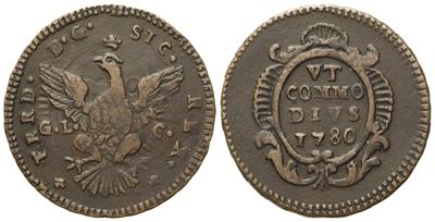 Palermo. Regno di Sicilia. Ferdinando III di Borbone (1759 - 1816). Grano 1780. Cu (4,40 G; 24,3 ...