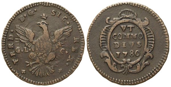 PALERMO. Regno di Sicilia. Ferdinando III di Borbone (1759 - 1816). Grano 1780. Cu (4,40 g; 24,3 mm)  - Asta Monete e medaglie medievali e moderne italiane ed estere - Bertolami Fine Art - Casa d'Aste