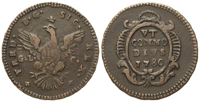 Palermo. Regno di Sicilia. Ferdinando III di Borbone (1759 - 1816). Grano 1780. Cu (4,40 G; 24,3 ...
