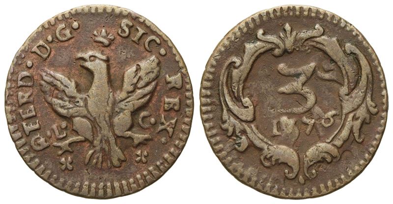 Palermo. Regno di Sicilia. Ferdinando III di Borbone (1759 - 1816). Mezzo Grano da 3 Piccioli 177...