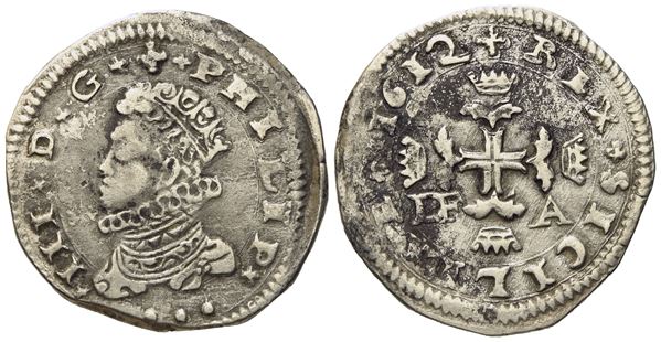 MESSINA. Regno di Sicilia. Filippo III di Spagna (1598-1621). 3 tarì 1612. Ag (7,68 g; 26,5 mm)  - Asta Monete e medaglie medievali e moderne italiane ed estere - Bertolami Fine Art - Casa d'Aste