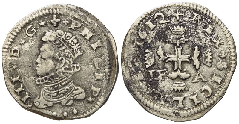 Messina. Regno di Sicilia. Filippo III di Spagna (1598-1621). 3 Tarì 1612. Ag (7,68 G; 26,5 MM)