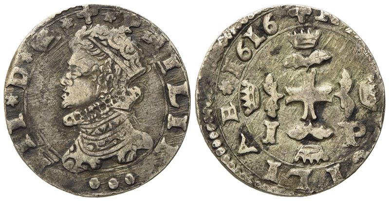 Messina. Regno di Sicilia. Filippo III di Spagna (1598-1621). 3 Tarì 1616. Ag (6,45 G; 22,4 MM)