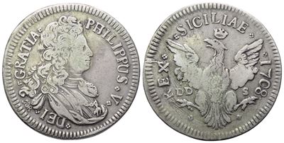 Filippo V di Borbone (1701-1713), 4 tarì 1708 (Regno di Sicilia)
