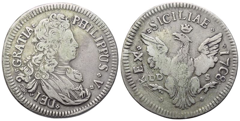 Filippo V di Borbone (1701-1713), 4 tarì 1708 (Regno di Sicilia)