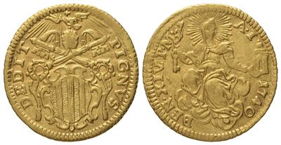 Stato Pontificio. Roma. Benedetto XIV (1740 - 1758). Mezzo Zecchino 1740. Au (1,70 G; 17,5 MM)