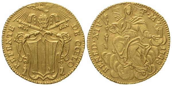 STATO PONTIFICIO. Roma. Benedetto XIV (1740 - 1758). Zecchino 1748. Au (3,40 g; 20,8 mm)  - Auction Modern Coins - Bertolami Fine Art - Casa d'Aste