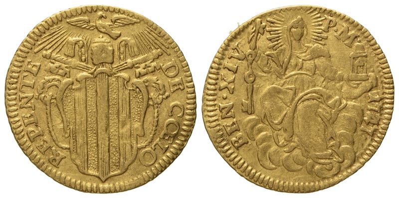 Stato Pontificio. Roma. Benedetto XIV (1740 - 1758). Mezzo Zecchino 1747. Au (1,74 G; 17,8 MM)