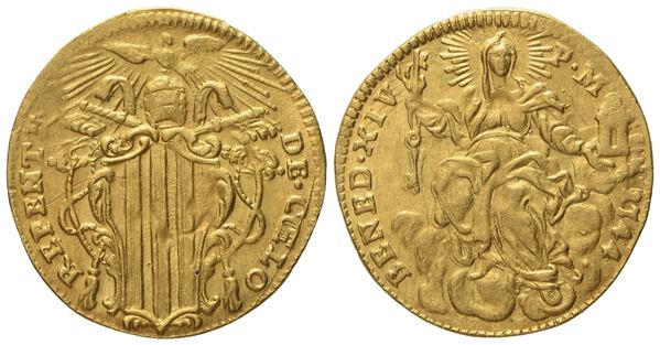 STATO PONTIFICIO. Roma. Benedetto XIV (1740 - 1758). Zecchino 1744. Au (3,14 g; 21 mm)