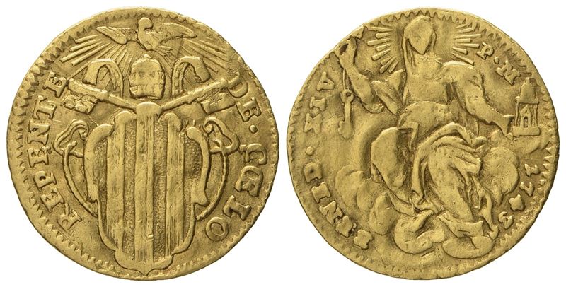 Stato Pontificio. Roma. Benedetto XIV (1740 - 1758). Zecchino 1743. Au (1,66 G; 17,8 MM)