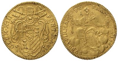 Stato Pontificio. Roma. Clemente XIII (1758 - 1769). Zecchino 1764 Anno Vi. Au (3,43 G; 20,5 MM)