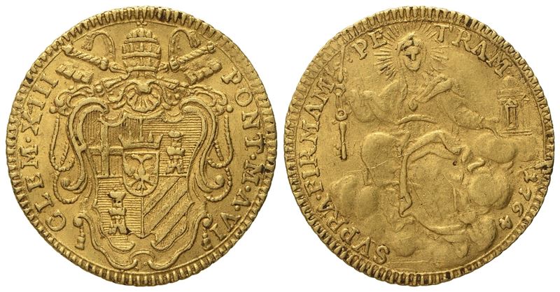 Stato Pontificio. Roma. Clemente XIII (1758 - 1769). Zecchino 1764 Anno Vi. Au (3,43 G; 20,5 MM)