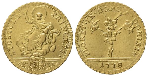 STATO PONTIFICIO. Roma. Pio VI (1775 - 1799). Mezza doppia romana 1778. Au (2,74 g; 20,3 mm)    - Auction Modern Coins - Bertolami Fine Art - Casa d'Aste