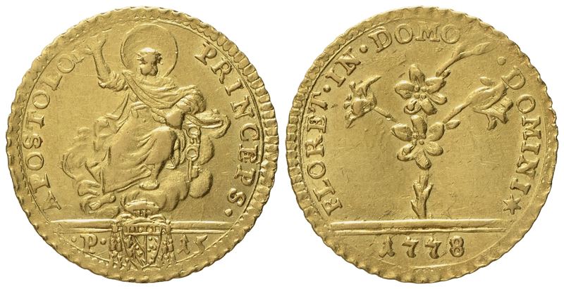Stato Pontificio. Roma. Pio Vi (1775 - 1799). Mezza Doppia Romana 1778. Au (2,74 G; 20,3 MM)