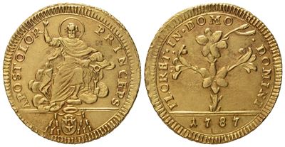 Stato Pontificio. Roma. Pio Vi (1775 - 1799). Doppia Romana 1787. Au (5,50 G; 22 MM)