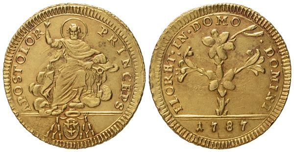 STATO PONTIFICIO. Roma. Pio VI (1775 - 1799). Doppia romana 1787. Au (5,50 g; 22 mm)  - Auction Modern Coins - Bertolami Fine Art - Casa d'Aste